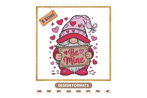 Be Mine Valentine Gnome Embroidery File