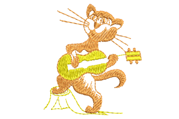 Cat Playing Yellow Guitar Embroidery: A Joyful Design for Handmade Gifts