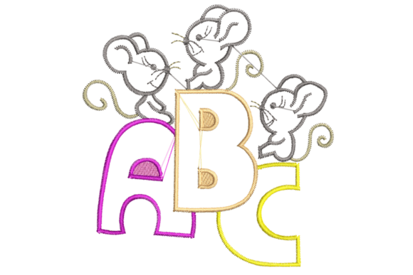 Charming A B Letters with Cute Mice Embroidery for Kids’ Apparel